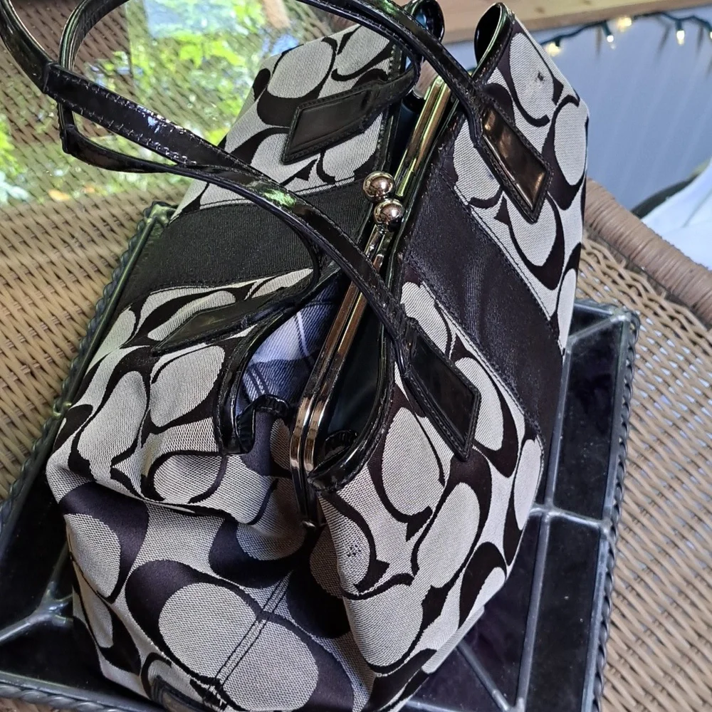 Coach Black and Tan Signature Satchel. CLOSET CLOSING SALE.